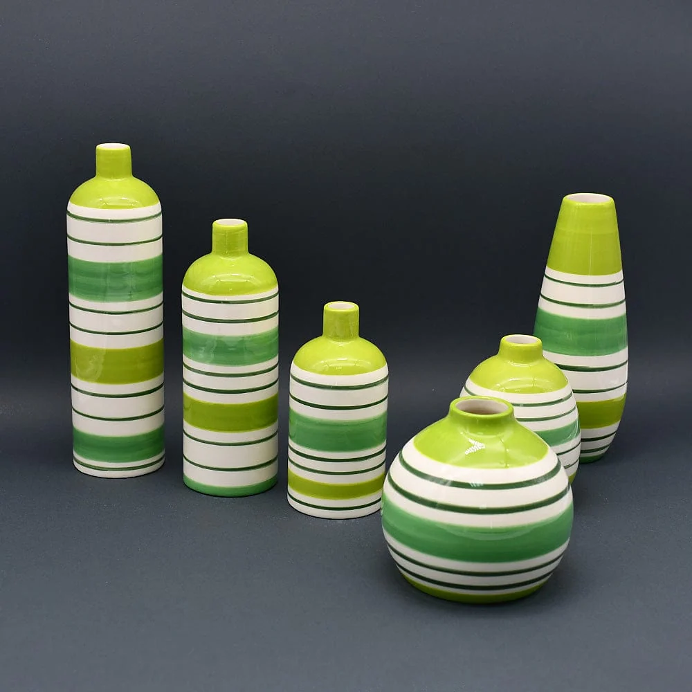 Ensemble de 3 vases rayés verts ANRO