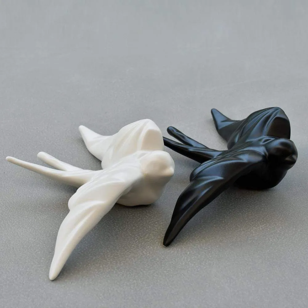Hirondelle stylisée en céramique - Blanc mat ANRO