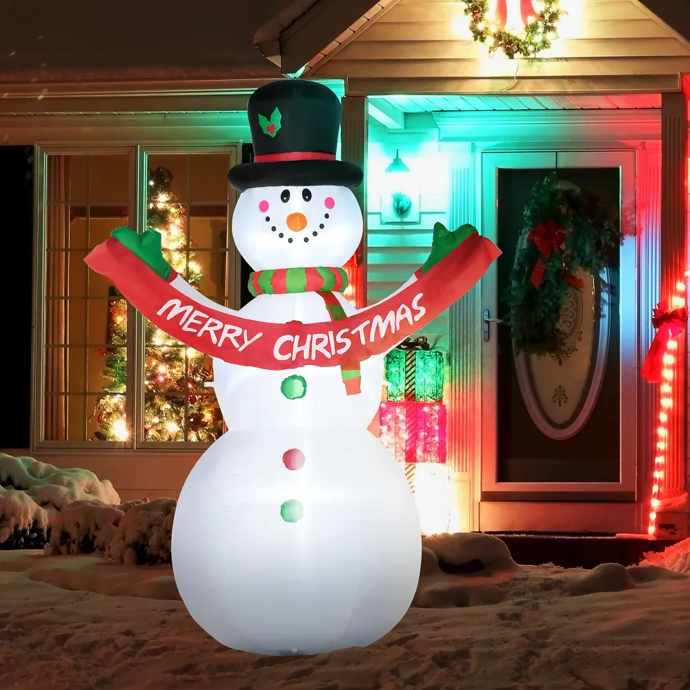 Bonhomme de neige gonflable de 2,4 mètres avec bannière lumineuse LED Aosom