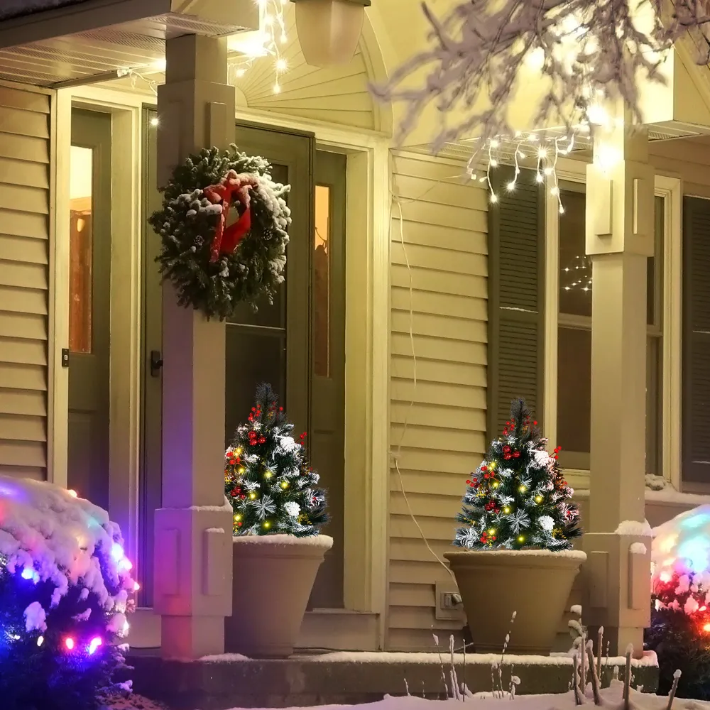 Lot de 2 sapins de Noël artificiel pré-éclairé de 2 pieds avec LED blanc chaud Aosom