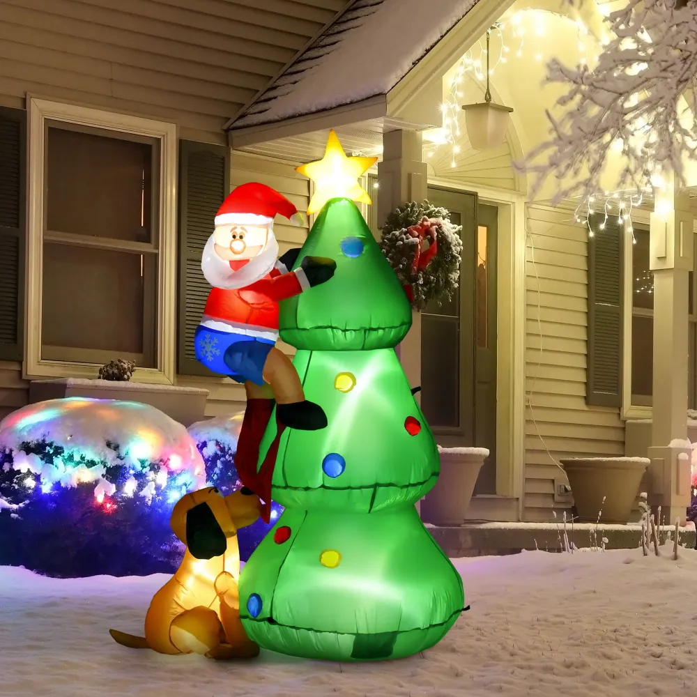 Sapin de Noël gonflable avec Père Noël et chien de 6 pieds Aosom