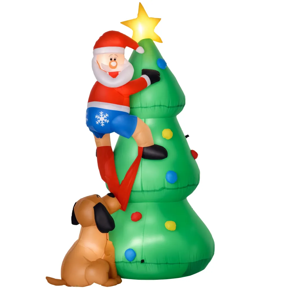 Sapin de Noël gonflable avec Père Noël et chien de 6 pieds Aosom