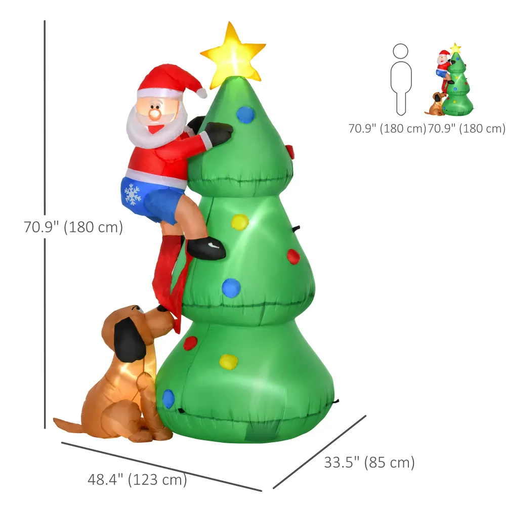 Sapin de Noël gonflable avec Père Noël et chien de 6 pieds Aosom