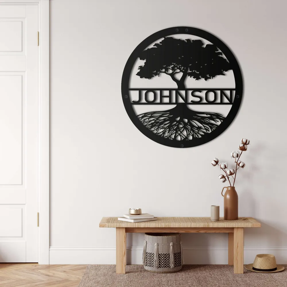 Arbre Généalogique Personnalisé - Art Mural en Métal 45x45