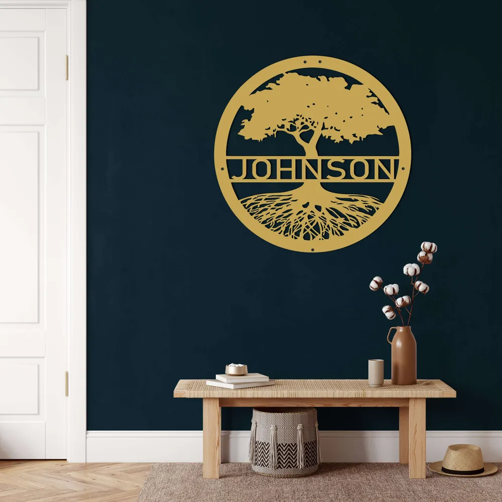 Arbre Généalogique Personnalisé - Art Mural en Métal 45x45