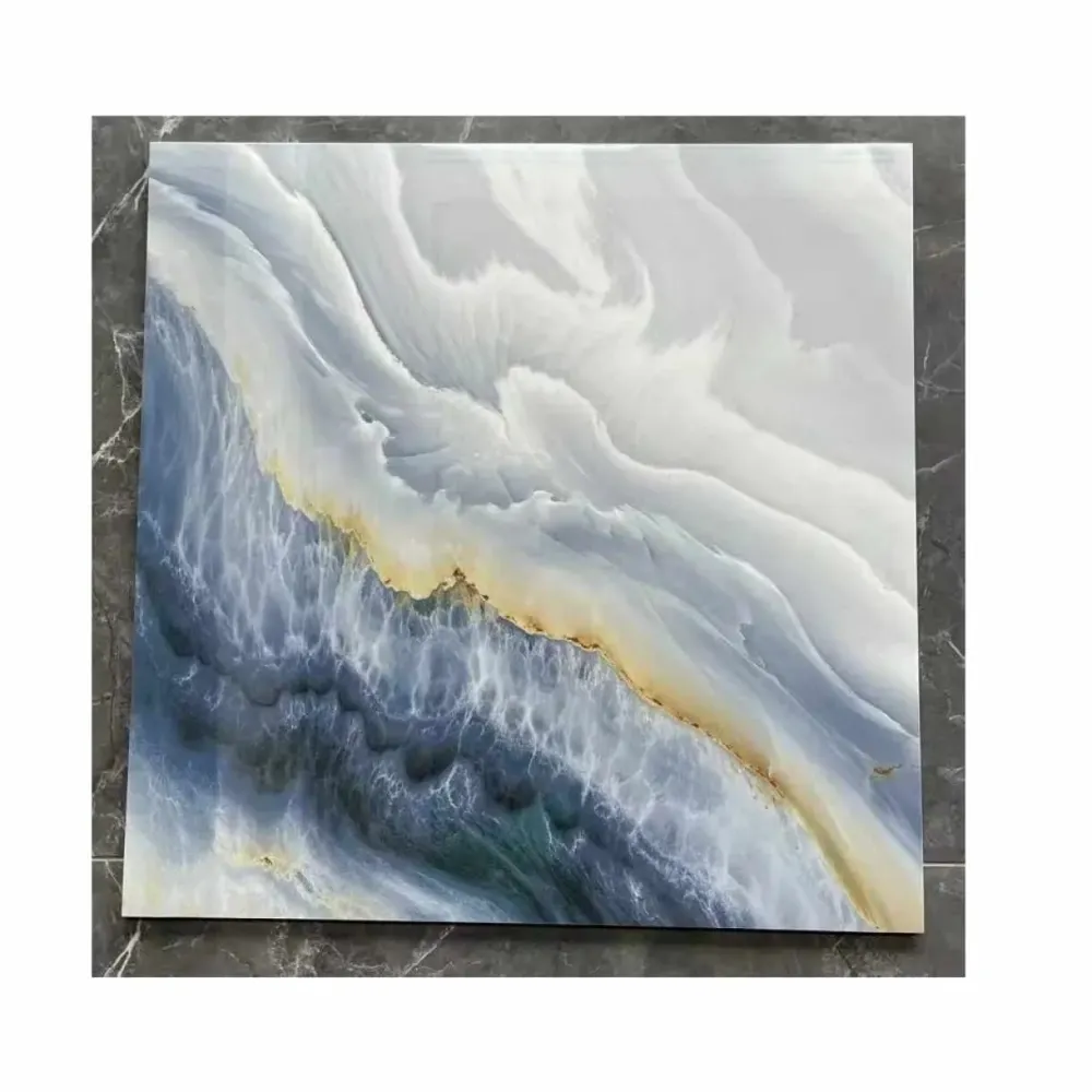 Arctic Veins Elegance – Carrelage en porcelaine électroplaquée haute brillance 60x60cm, inspiré du marbre naturel, présent...