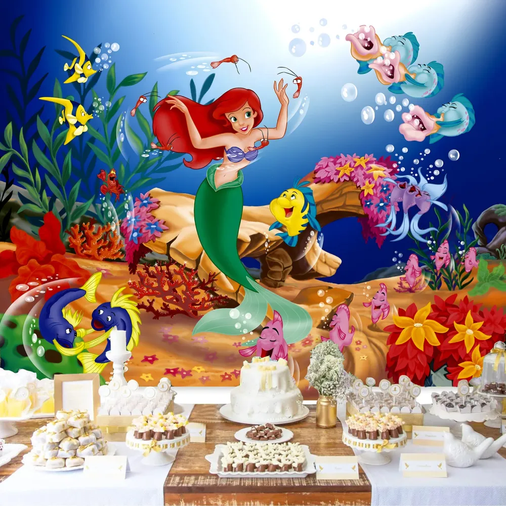 Ariel sirène photographie fond sous-marin thème petite sirène fête d'anniversaire bébé douche château coraux ballon Ariel...