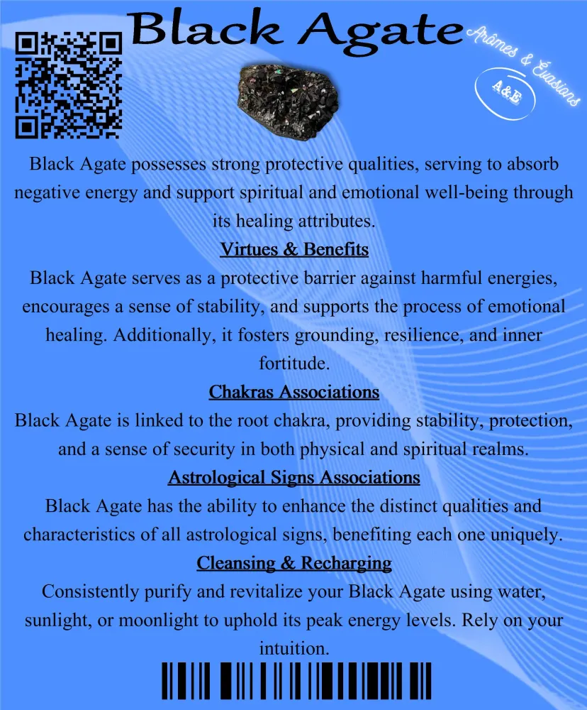 Cartes Descriptives - Pierres Précieuses & Cristaux - Agate Noire Arômes & Évasions