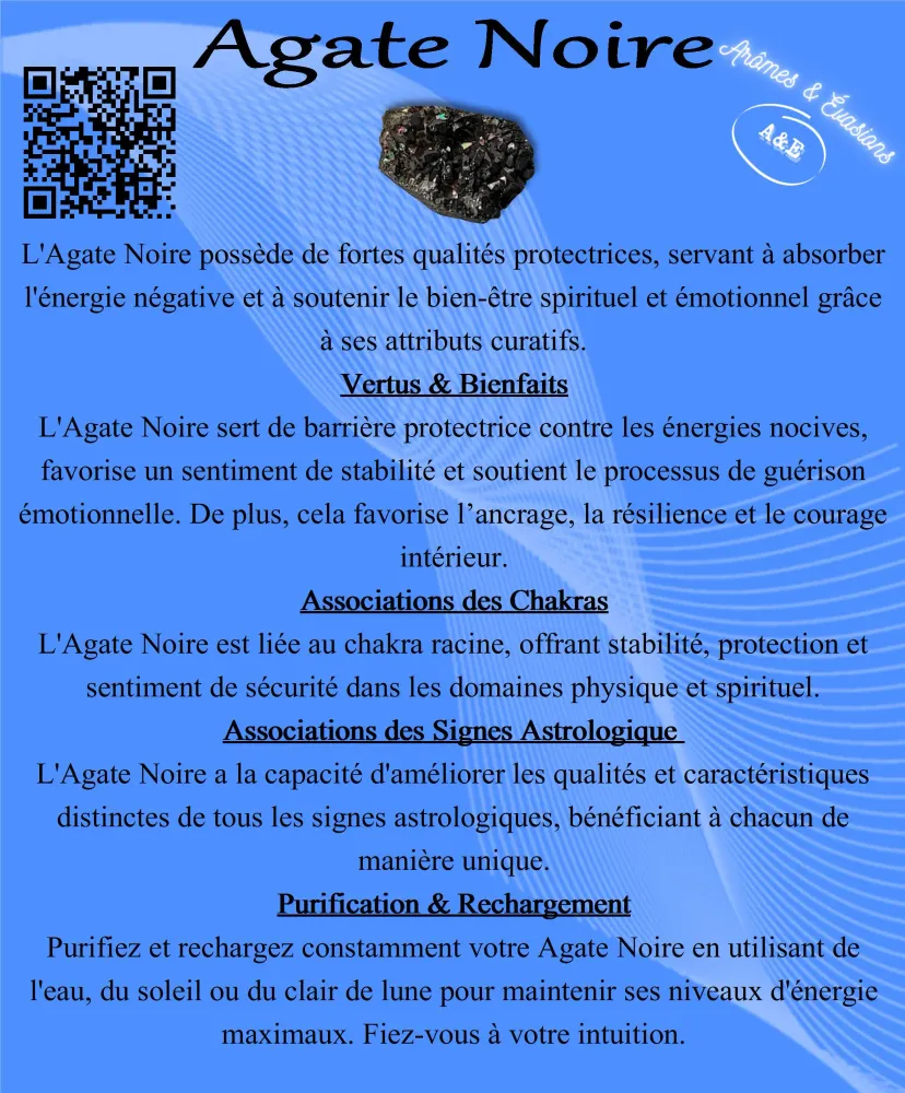 Cartes Descriptives - Pierres Précieuses & Cristaux - Agate Noire Arômes & Évasions