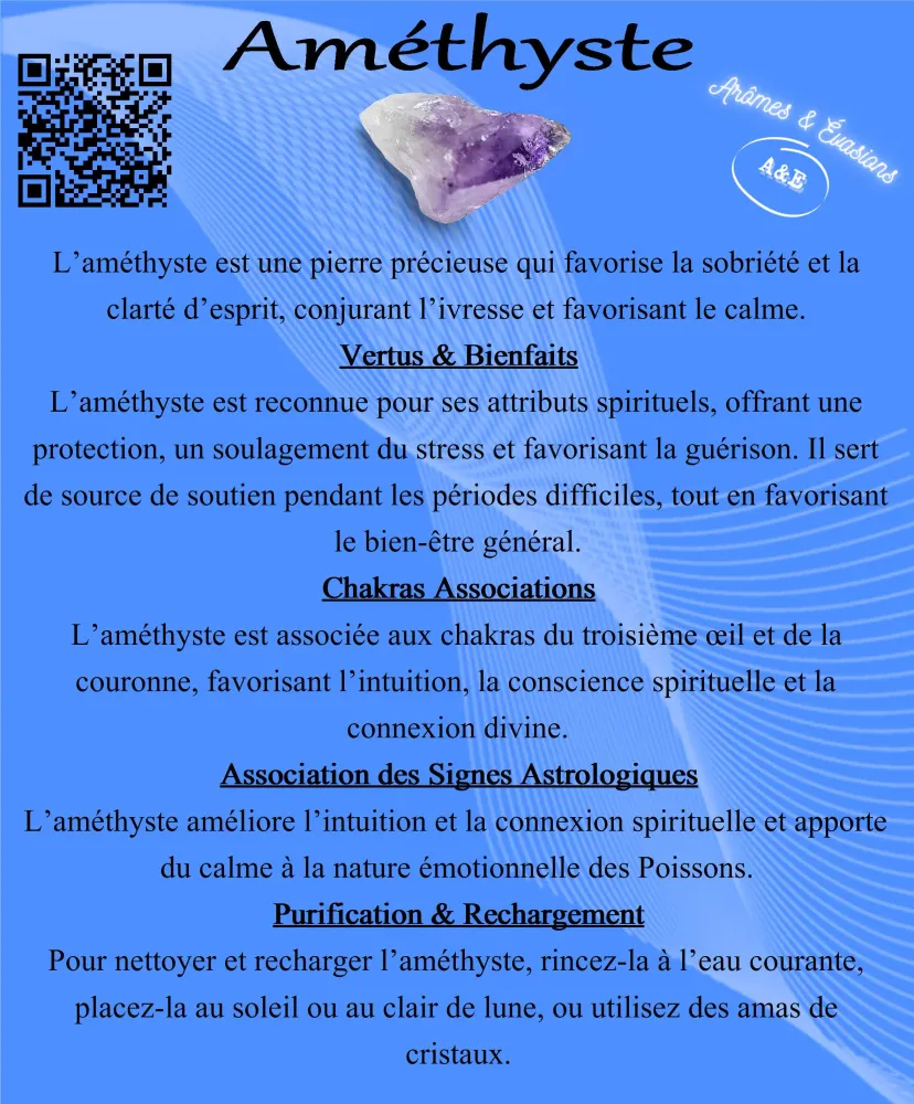 Cartes Descriptives - Pierres Précieuses & Cristaux - Améthyste Arômes & Évasions