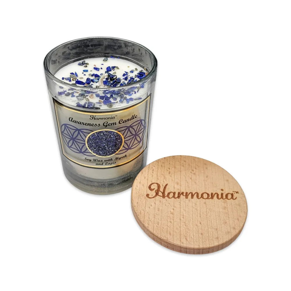 Chandelle de Soja -Harmonia Conscience -Myrrhe & Lapis Lazuli -9oz Arômes & Évasions