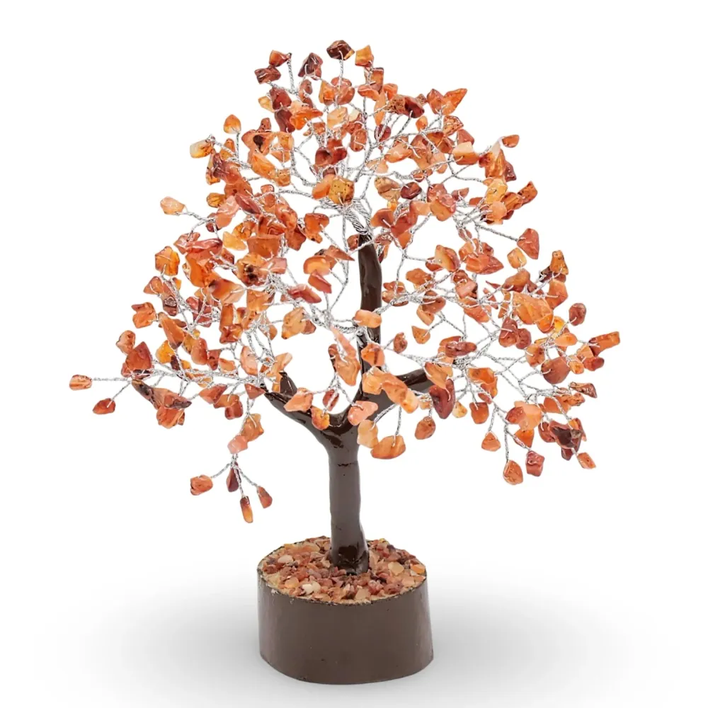 Déco Maison - Arbre - Pierres Précieuses - Cornaline - 8.5"H - 300 Éclats de Pierre Arômes & Évasions