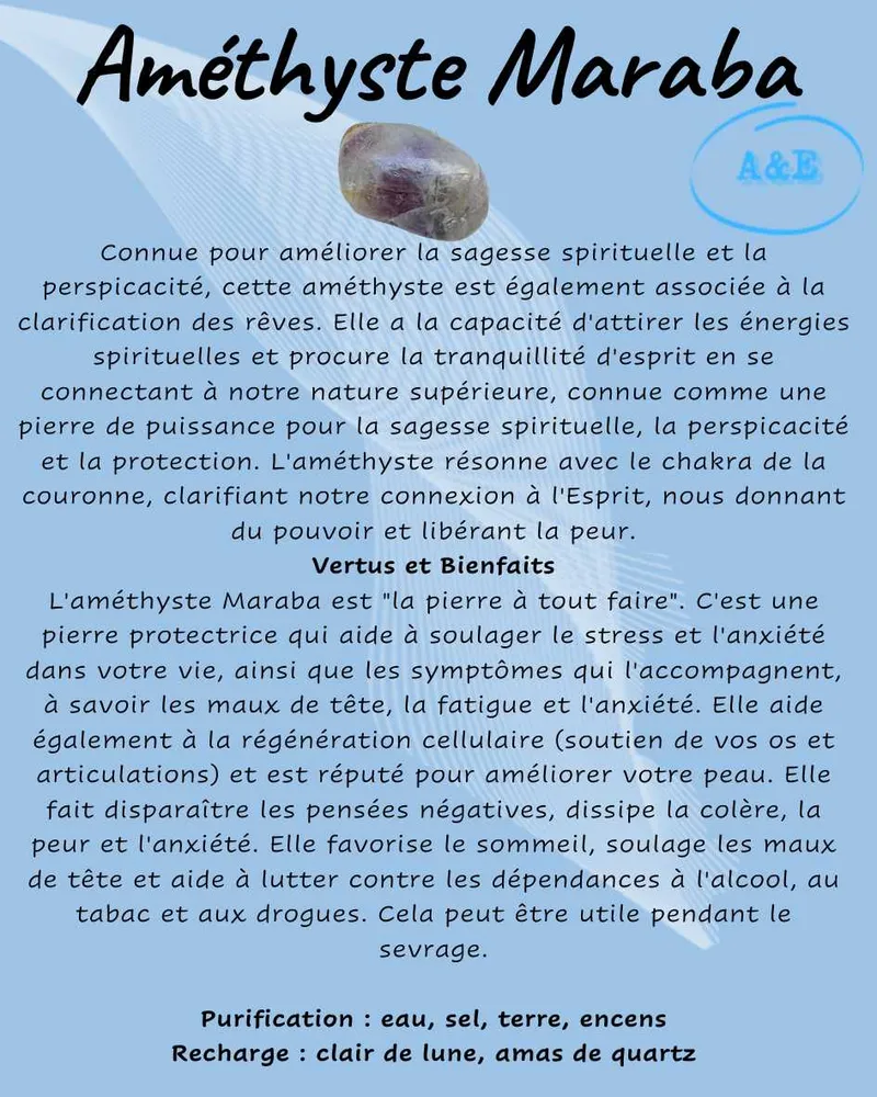 Fiches Descriptives -Pierres Précieuses & Cristaux -Améthyste Maraba Arômes & Évasions