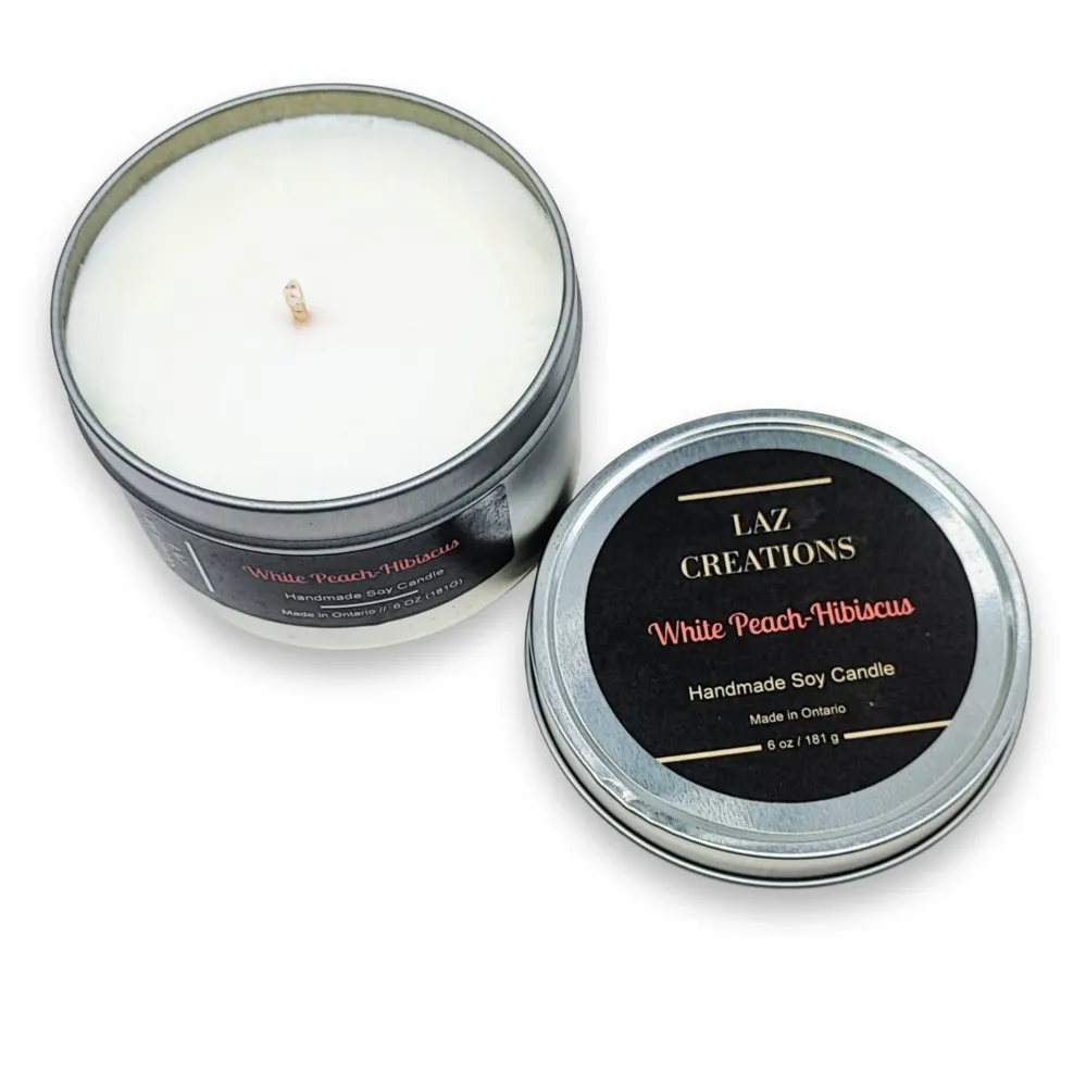 Liquidation - Bougie de Soja - Pêche Blanche - Hisbiscus - 6oz Arômes & Évasions