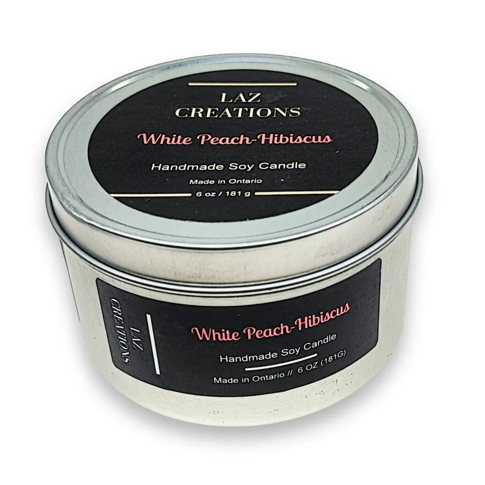 Liquidation - Bougie de Soja - Pêche Blanche - Hisbiscus - 6oz Arômes & Évasions