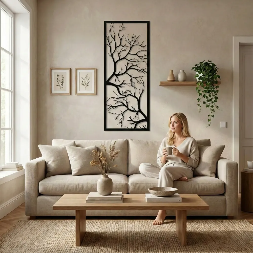 Art Mural en Métal Arbre 34x100