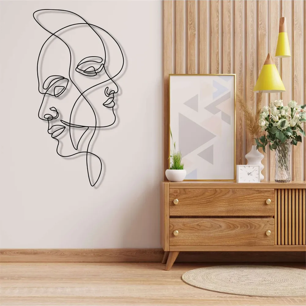 Art Mural en Métal Avec Deux Visages d'homme