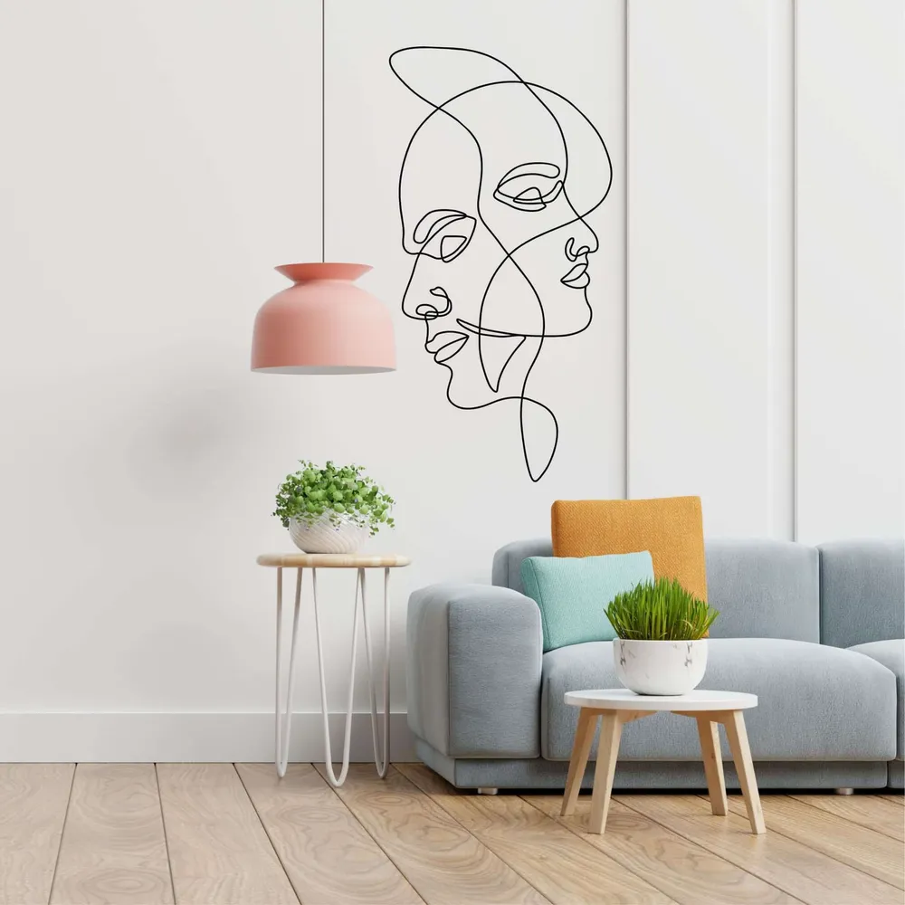 Art Mural en Métal Avec Deux Visages d'homme