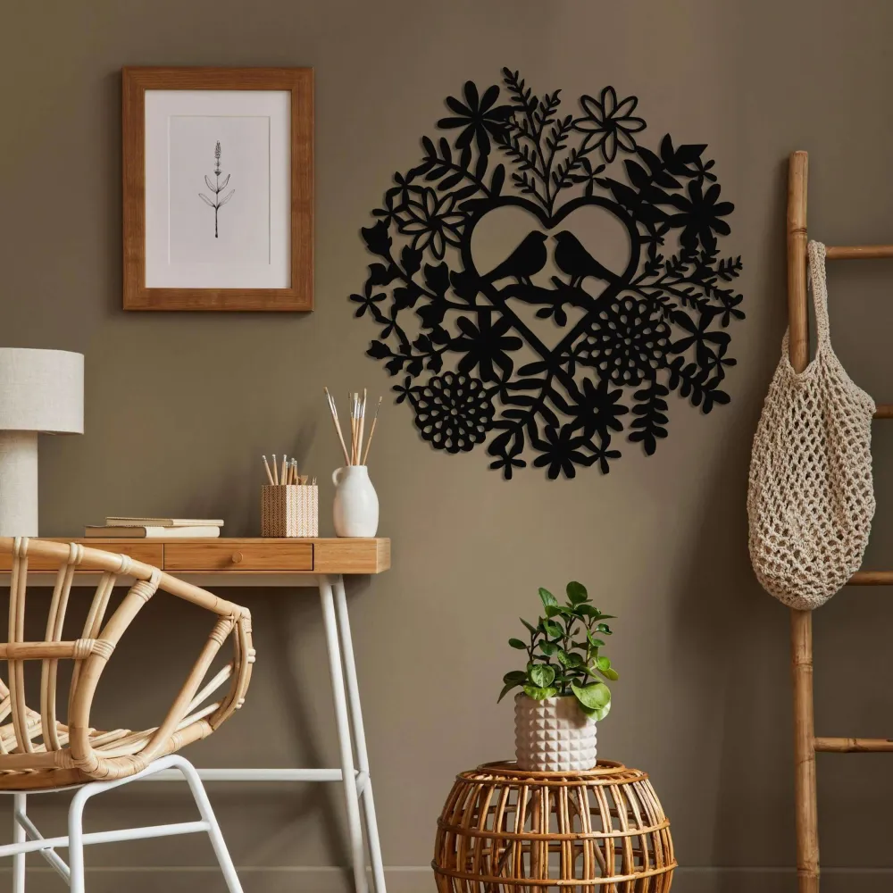 Art Mural en Métal - Oiseaux d'amour 45x42