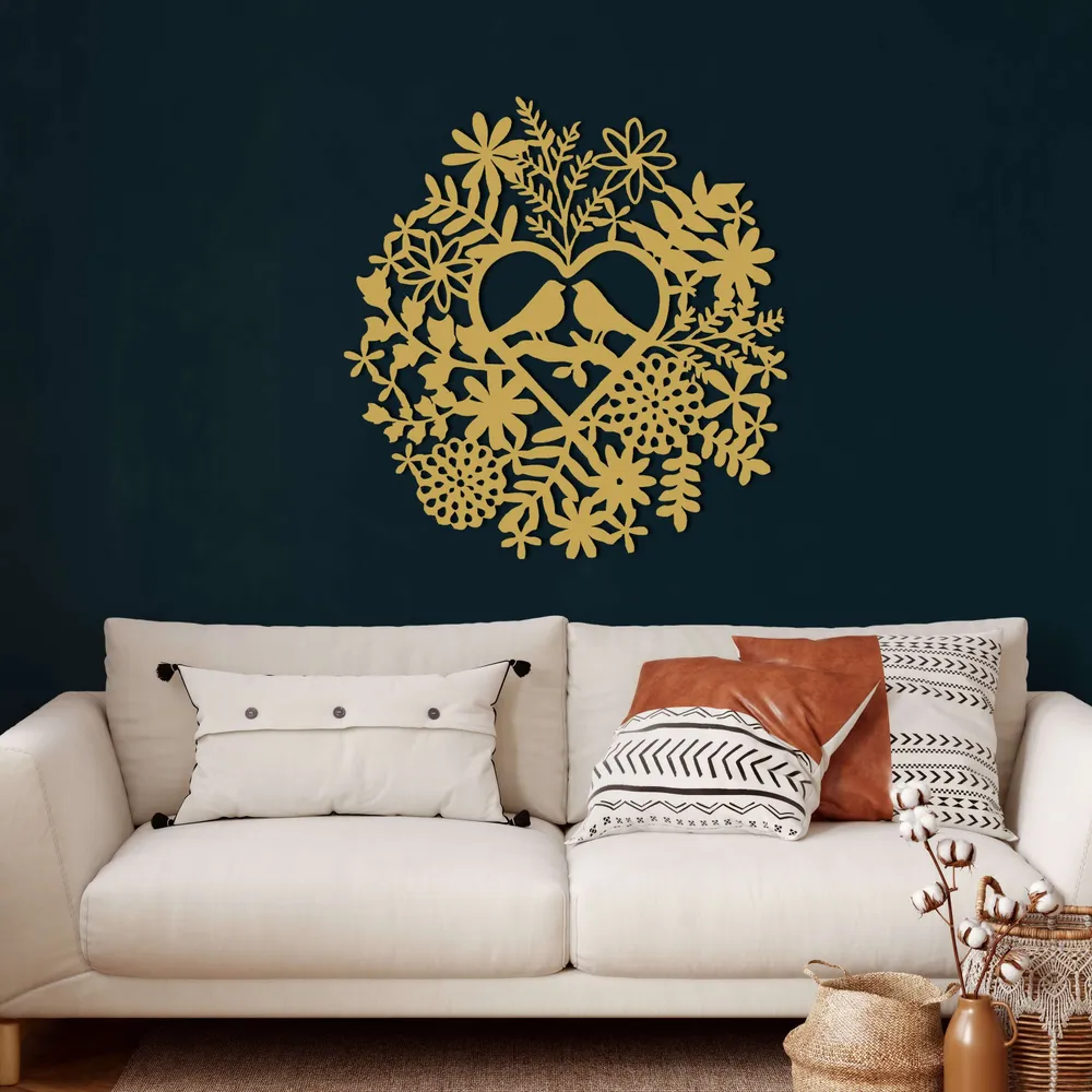 Art Mural en Métal - Oiseaux d'amour 45x42