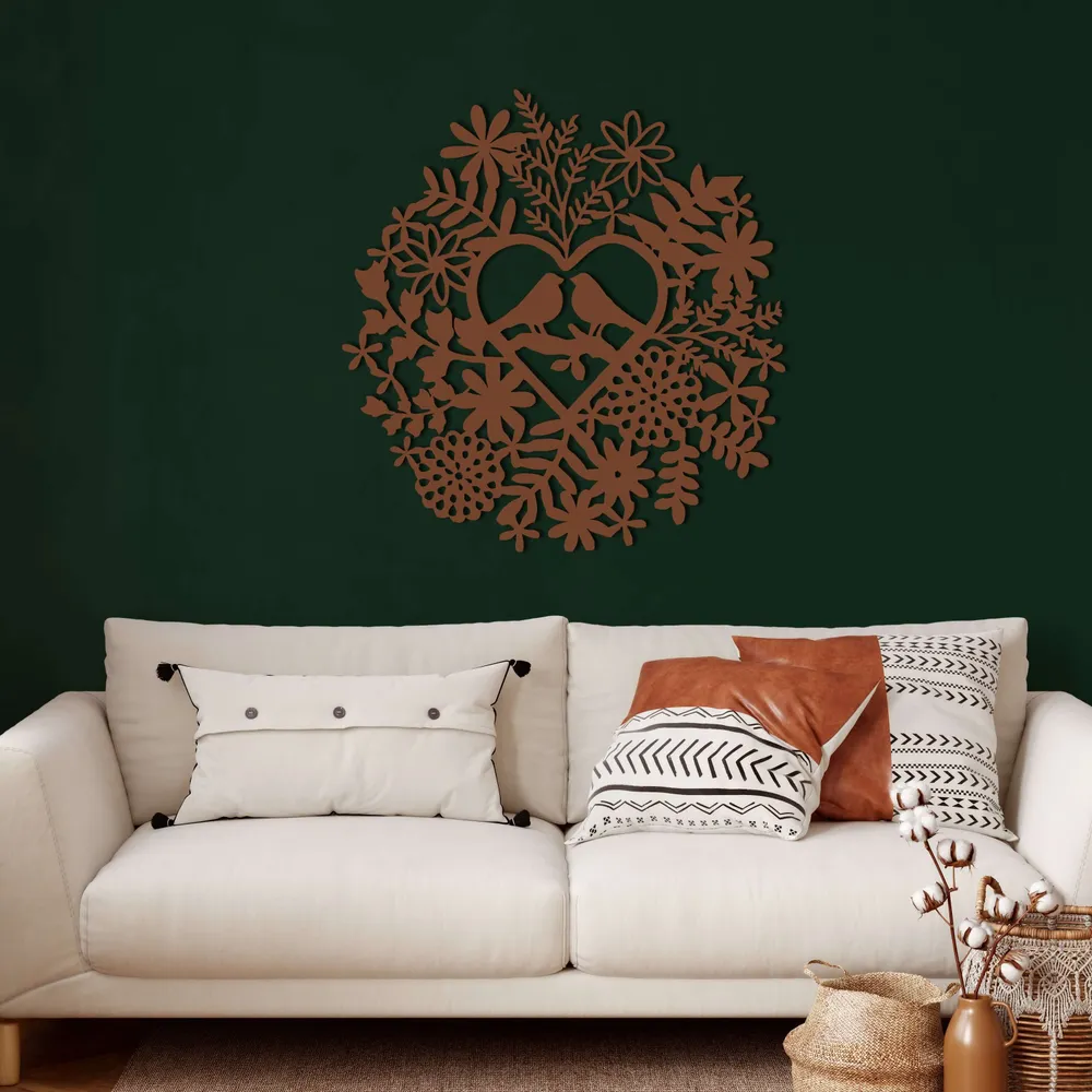 Art Mural en Métal - Oiseaux d'amour 45x42