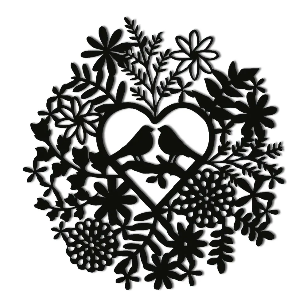 Art Mural en Métal - Oiseaux d'amour 45x42