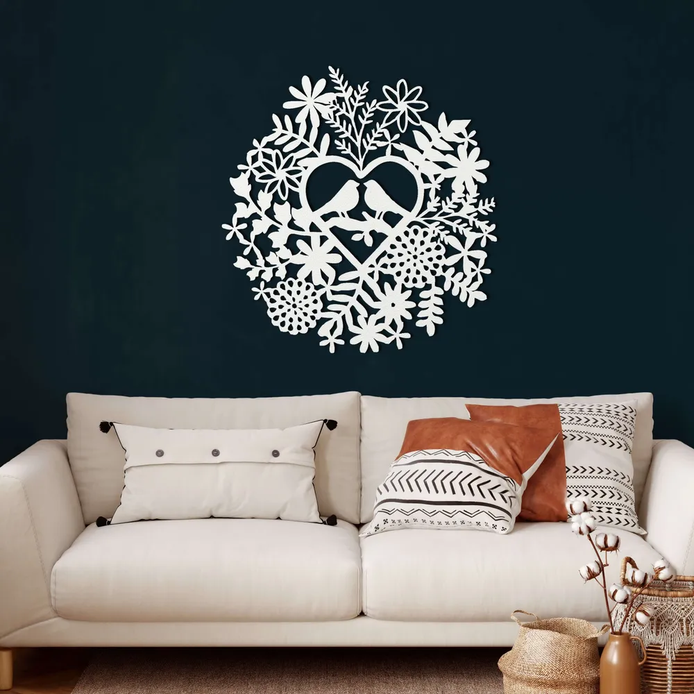 Art Mural en Métal - Oiseaux d'amour 45x42