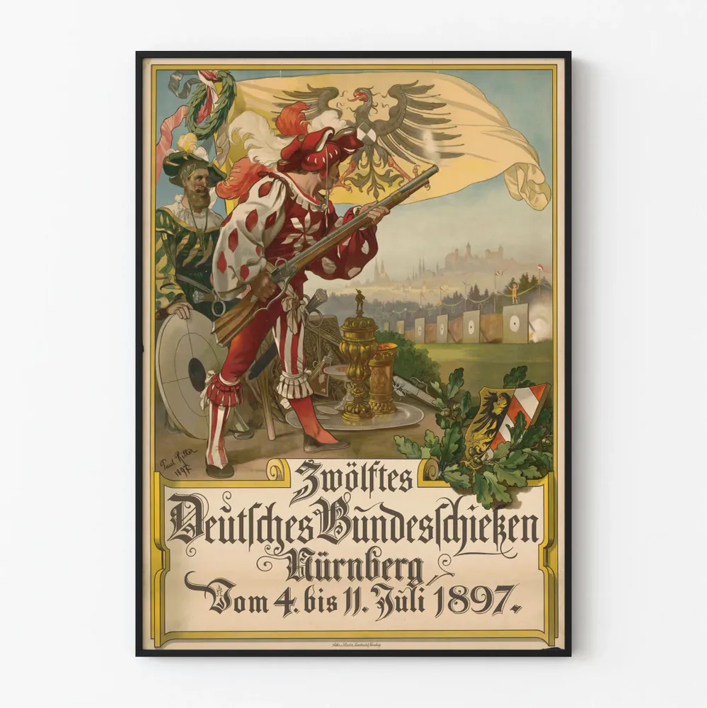 Affiche ancienne Zwölftes Deutsches Bundesschießen Nürnberg 1897 Artem Legrand