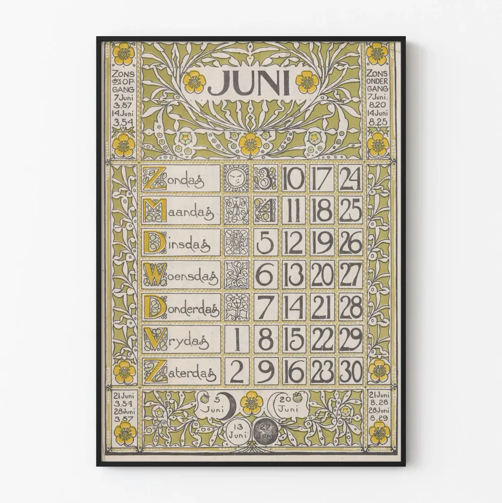 Affiche calendrier décorative Juin 1900 vintage Artem Legrand