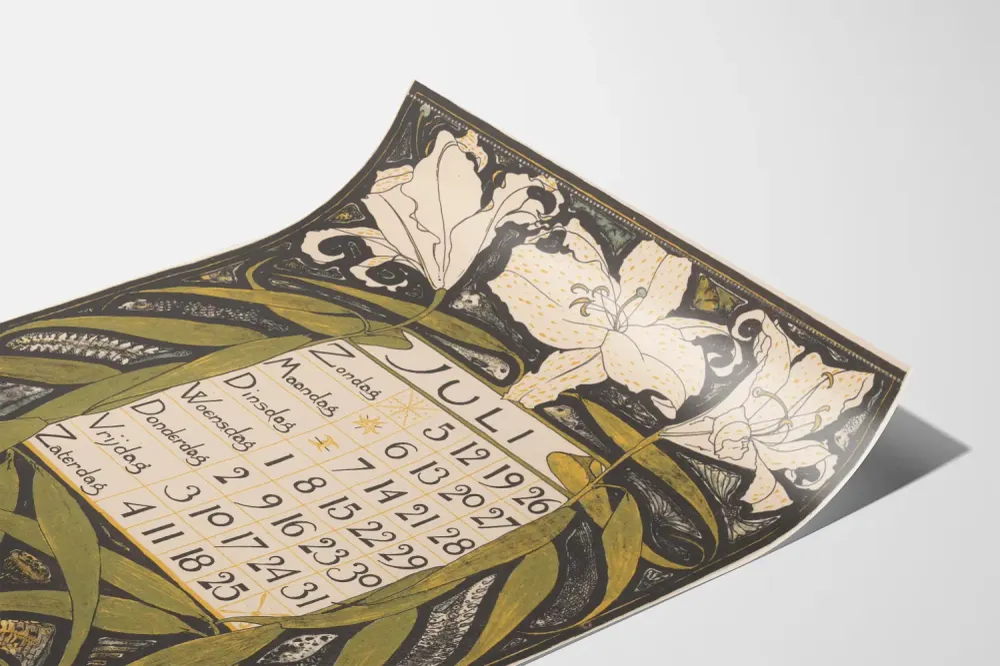 Affiche calendrier mural juillet 1896 style Art Nouveau Artem Legrand