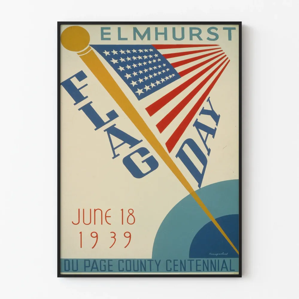 Affiche Célébration Flag Day Elmhurst 1939 - Décoration Murale Rétro Américain Artem Legrand