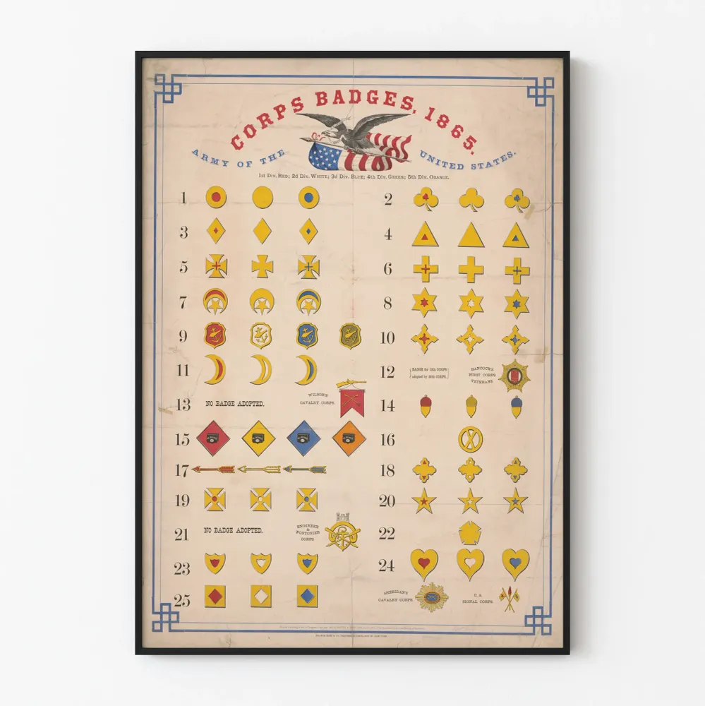 Affiche décorative insignes de corps de l'armée américaine 1865 Artem Legrand