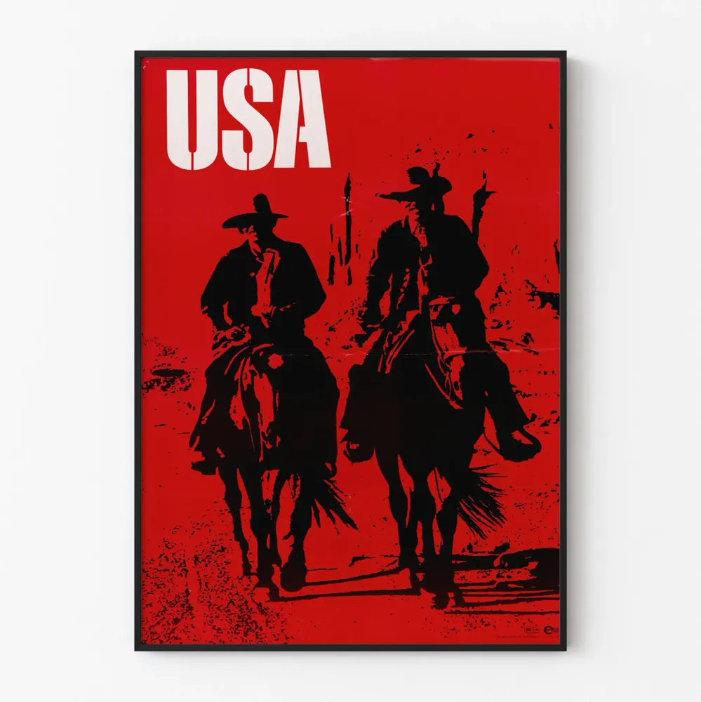 Affiche décorative USA Cowboys en silhouette noire sur fond rouge Artem Legrand