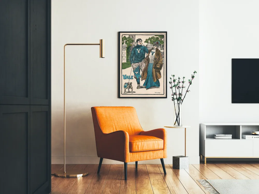 Affiche décorative vintage Yale avec couple et bouledogue Artem Legrand