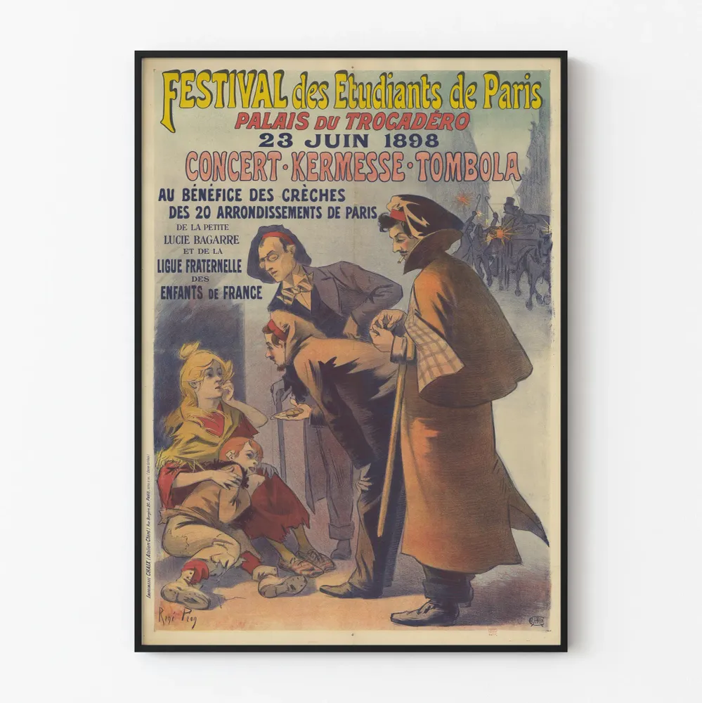 Affiche Festival des Étudiants de Paris 1898 - Décoration Murale Historique Artem Legrand