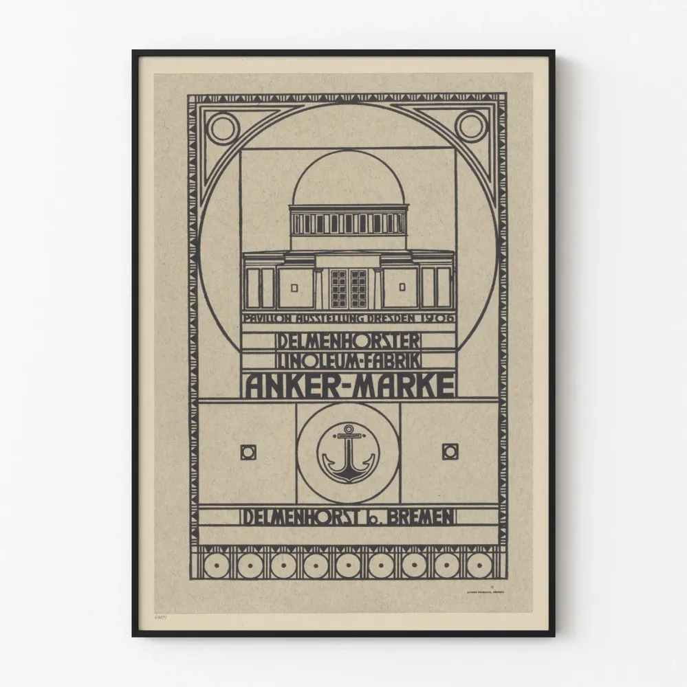 Affiche Pavillon Ausstellung Dresden 1906 Delmenhorster Linoleum Fabrik Anker-Marke Artem Legrand