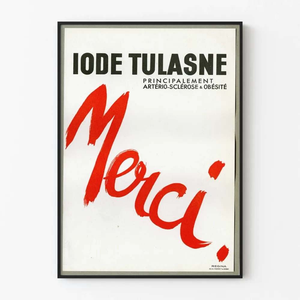 Affiche Publicitaire Iode Tulasne Merci en Lettrage Rouge Artem Legrand