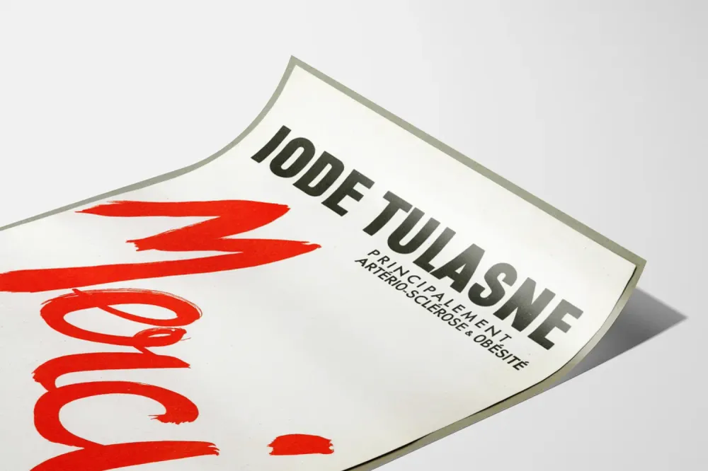Affiche Publicitaire Iode Tulasne Merci en Lettrage Rouge Artem Legrand