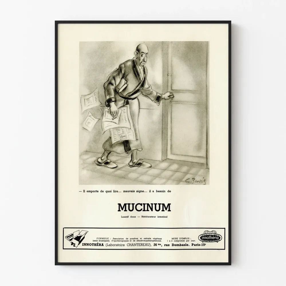Affiche publicitaire vintage Mucinum laxatif doux Artem Legrand