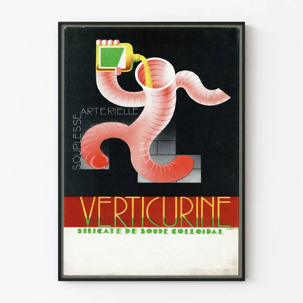 Affiche publicitaire vintage Verticurine pour souplesse artérielle Artem Legrand
