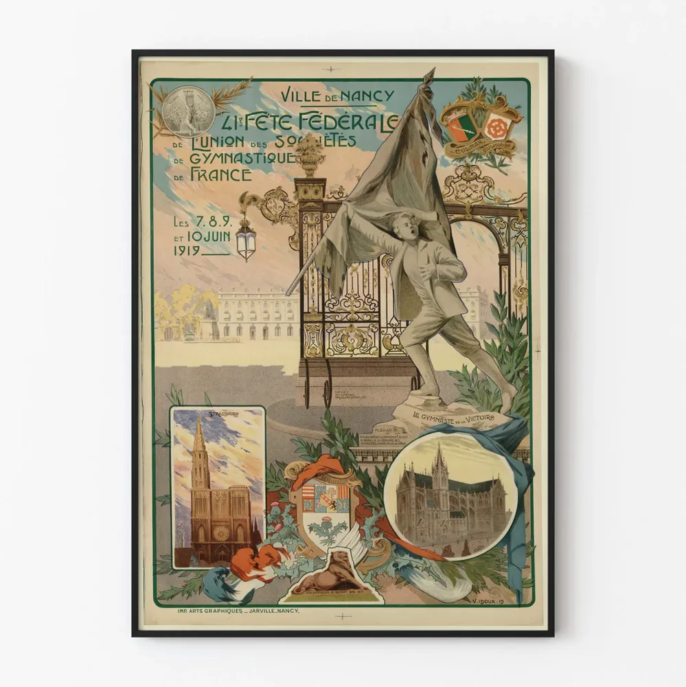 Affiche vintage 41e Fête Fédérale Gymnastique Nancy 1919 Artem Legrand