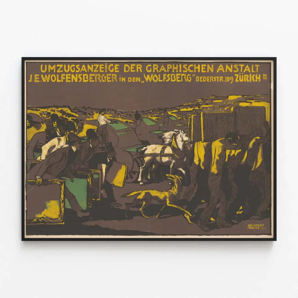 Affiche vintage annonce de déménagement Wolfensberger Zurich Artem Legrand