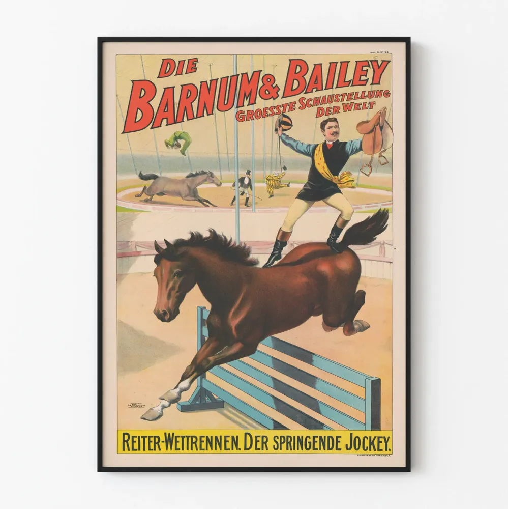 Affiche vintage Barnum & Bailey course de jockeys à cheval Artem Legrand