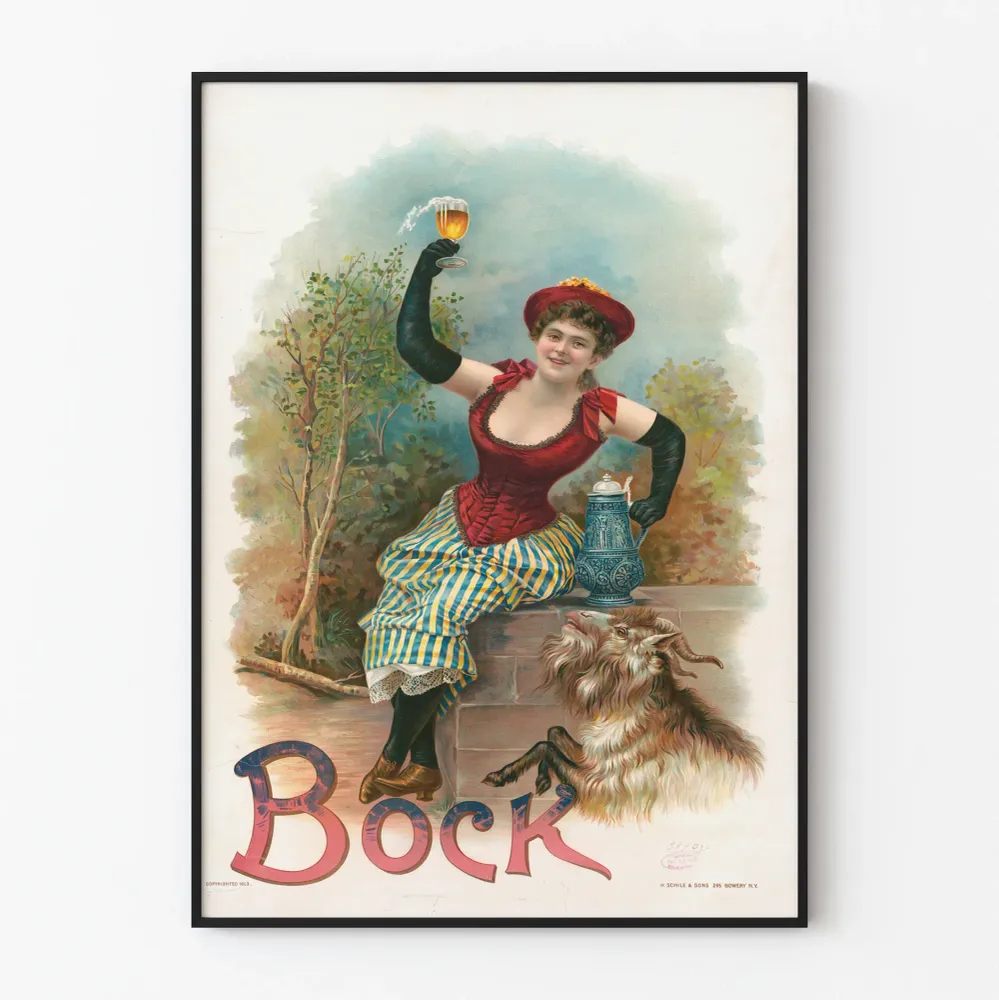 Affiche vintage Bock avec femme et chèvre Artem Legrand