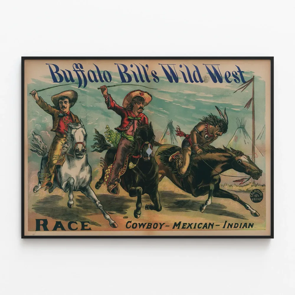 Affiche Vintage Buffalo Bill's Wild West Course Cowboy Mexicain Indien Artem Legrand