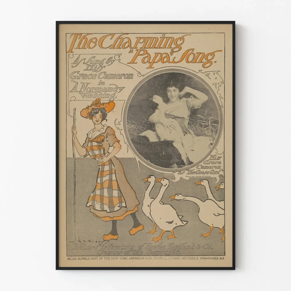 Affiche vintage Charming Papa Song avec illustration et photo années 1900 Artem Legrand