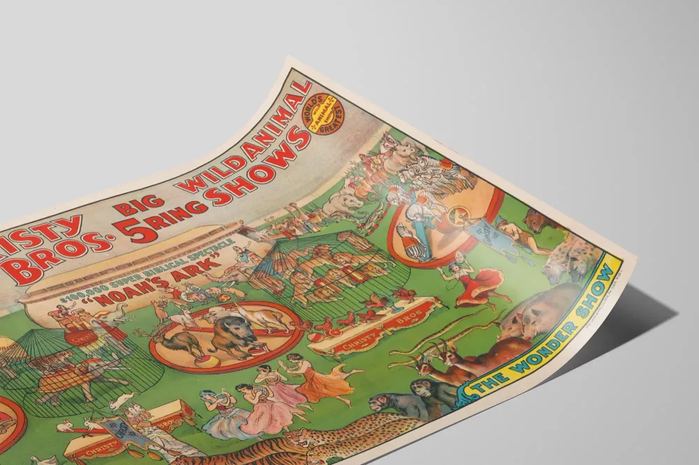 Affiche Vintage Christy Bros 5 Big Ring Wild Animal Shows Artem Legrand