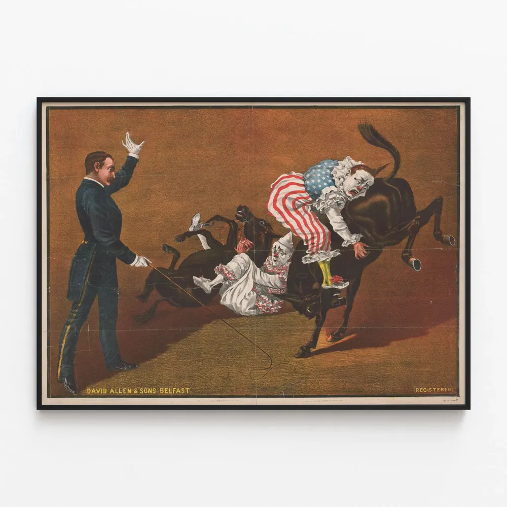 Affiche vintage Clowns et Dresseur de Cirque avec Mules Artem Legrand