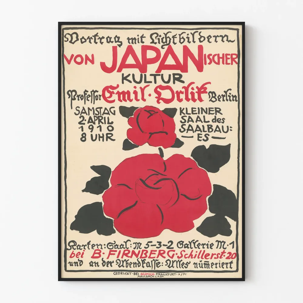 Affiche vintage conférence sur la culture japonaise par Emil Orlik Artem Legrand