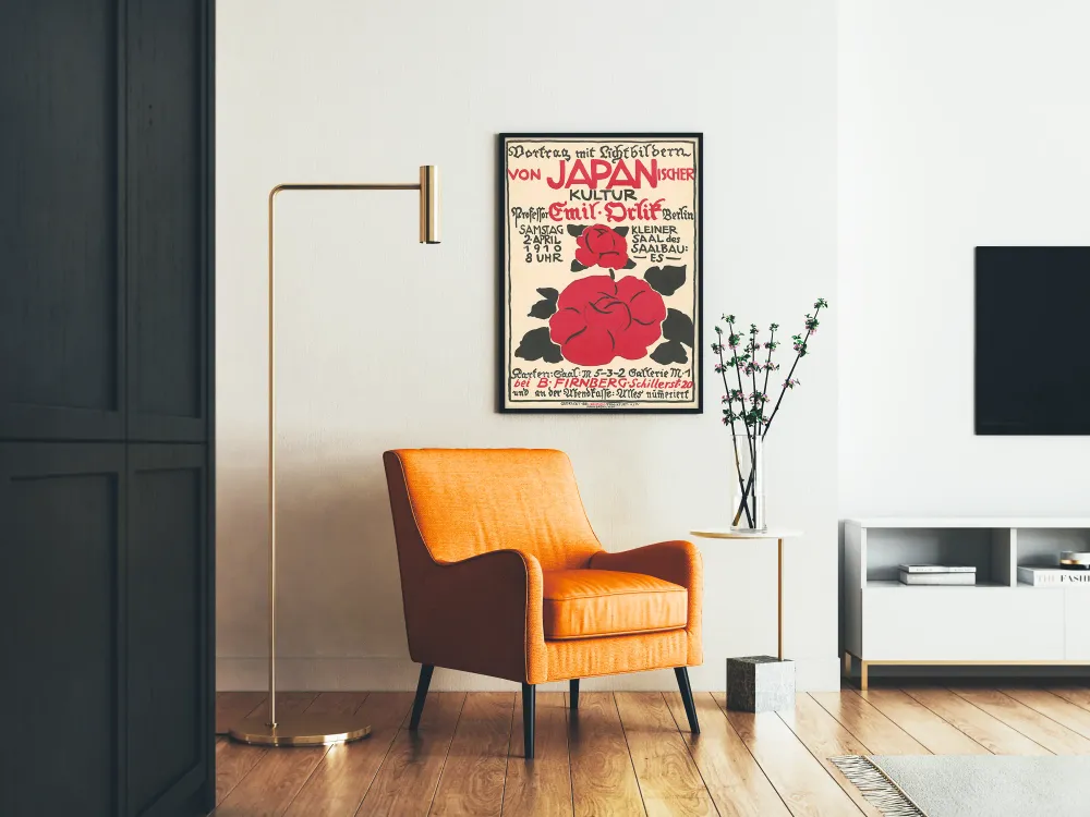 Affiche vintage conférence sur la culture japonaise par Emil Orlik Artem Legrand
